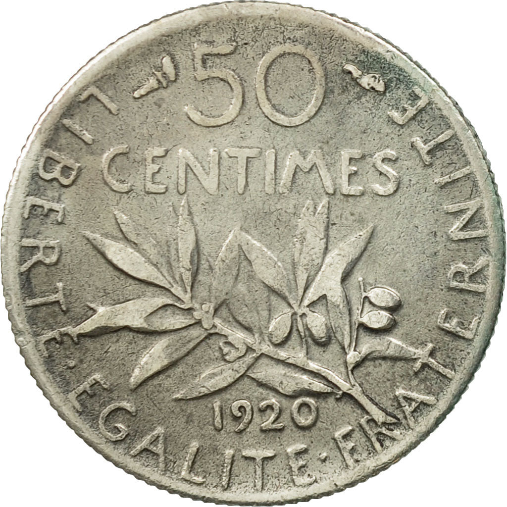 Coin, France, Semeuse, 50 Centimes, 1920, Paris, EF(40-45), Silver, KM:854