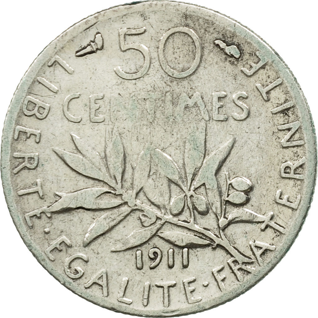 Monnaie, France, Semeuse, 50 Centimes, 1911, Paris, TB, Argent, KM:854
