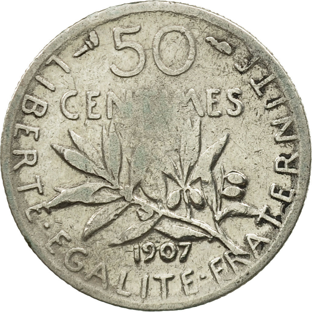 Coin, France, Semeuse, 50 Centimes, 1907, Paris, VF(20-25), Silver, KM:854