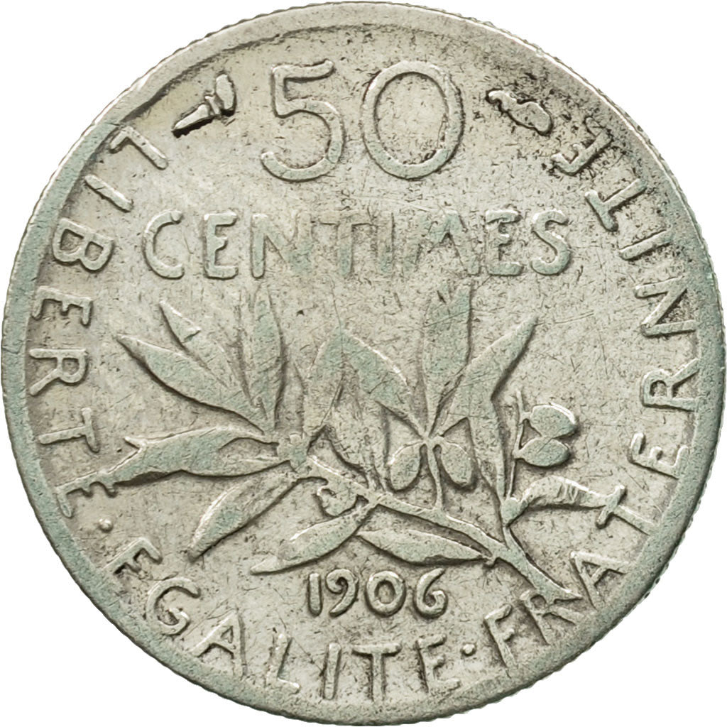 France, Semeuse, 50 Centimes, 1906, Paris, B+, Argent, KM:854, Gadoury:420
