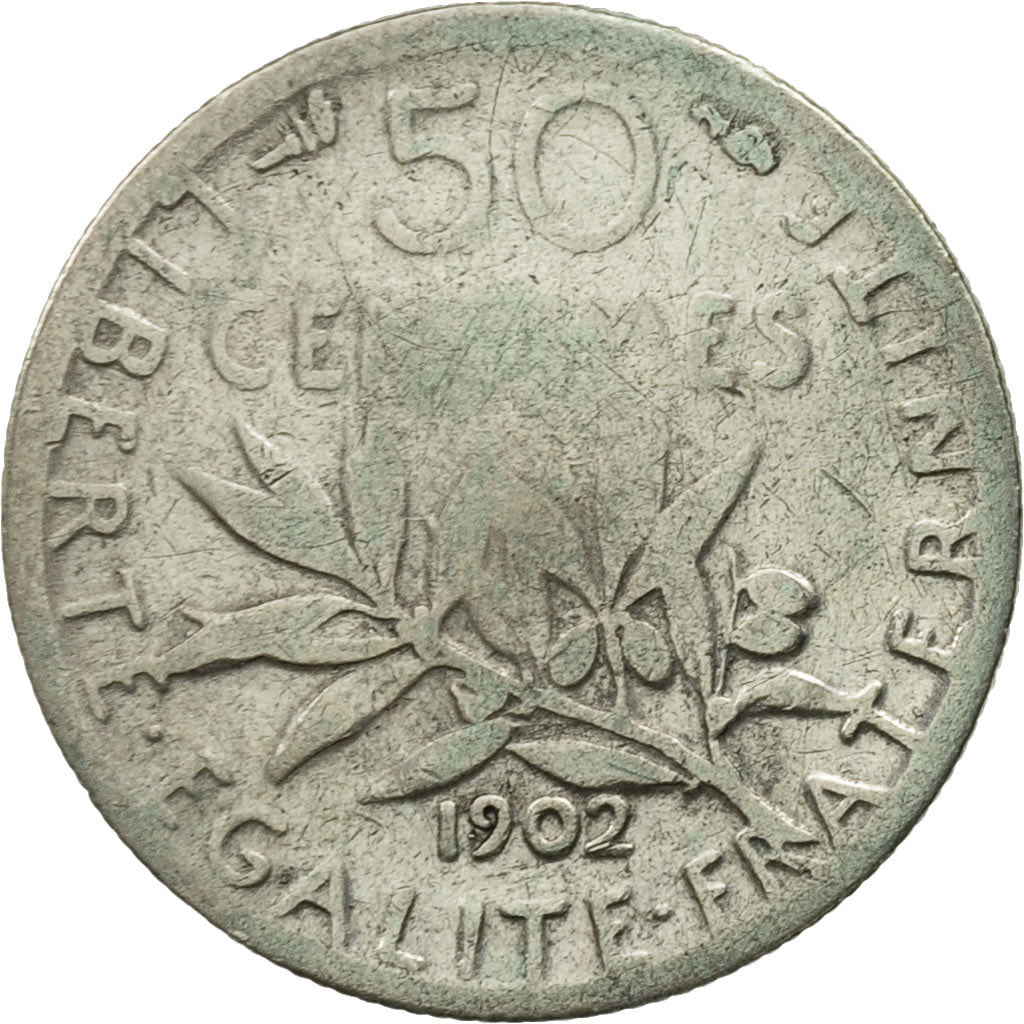 France, Semeuse, 50 Centimes, 1902, Paris, VG(8-10), Silver, KM:854