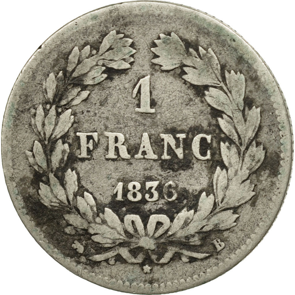France, Louis-Philippe, Franc, 1836, Rouen, VG(8-10), Silver, KM:748.2