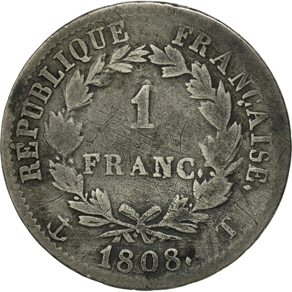 Moneta, Francia, Napoléon I, Franc, 1808, Nantes, MB, Argento, KM:682.12
