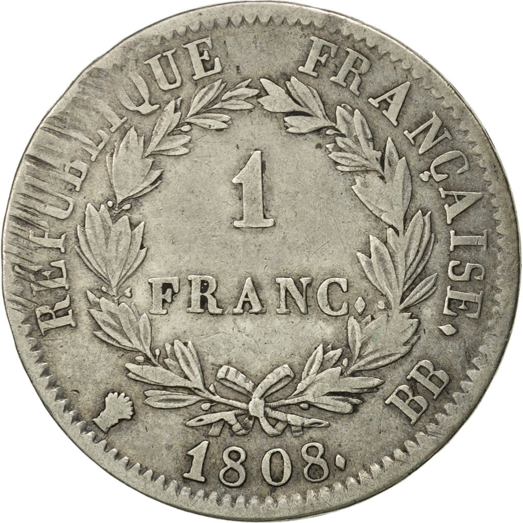 France, Napoléon I, Franc, 1808, Strasbourg, TB+, Argent, KM:682.3, Gadoury:446