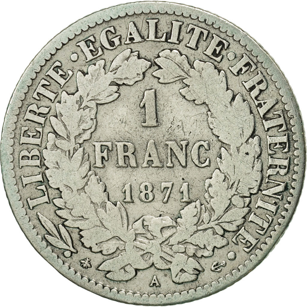 Coin, France, Cérès, Franc, 1871, Paris, VF(20-25), Silver, KM:822.1