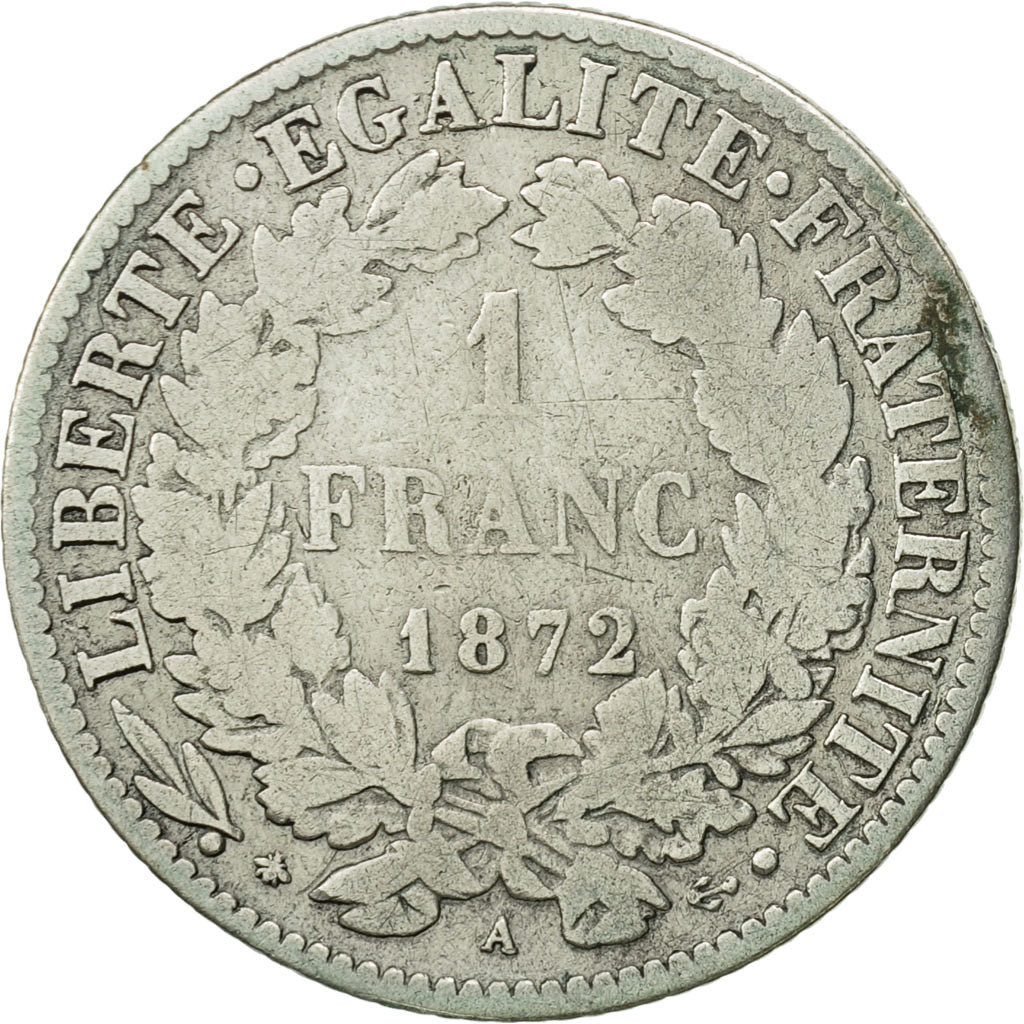 Frankreich, Cérès, Franc, 1872, Paris, SGE+, Silber, KM:822.1, Gadoury:465a