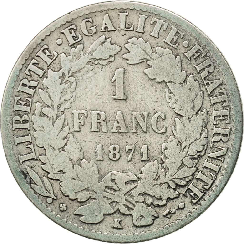 Coin, France, Cérès, Franc, 1871, Bordeaux, F(12-15), Silver, KM:822.2