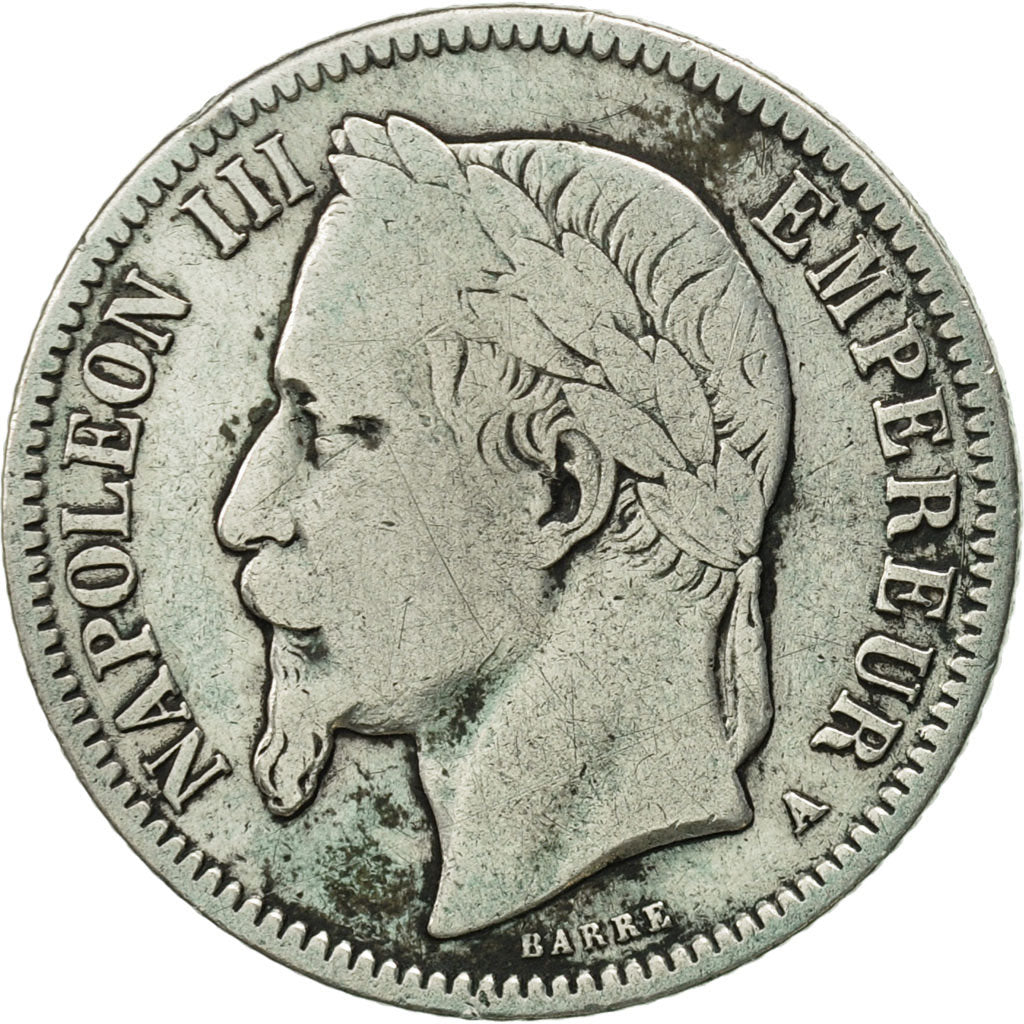 France, Napoleon III, Franc, 1867, Paris, VF(20-25), Silver,KM 806.1