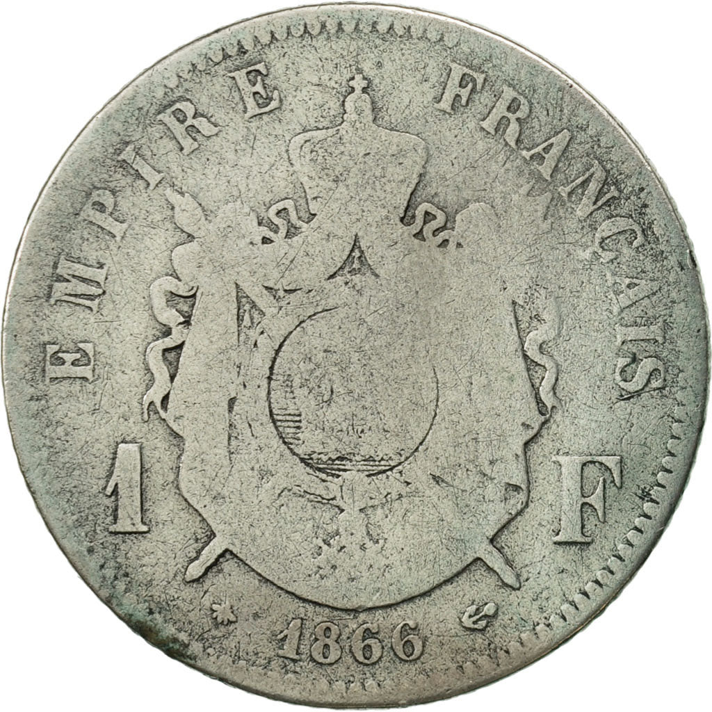 Frankreich, Napoleon III,  Franc, 1866, Paris, SGE+, Silber, KM 806.1