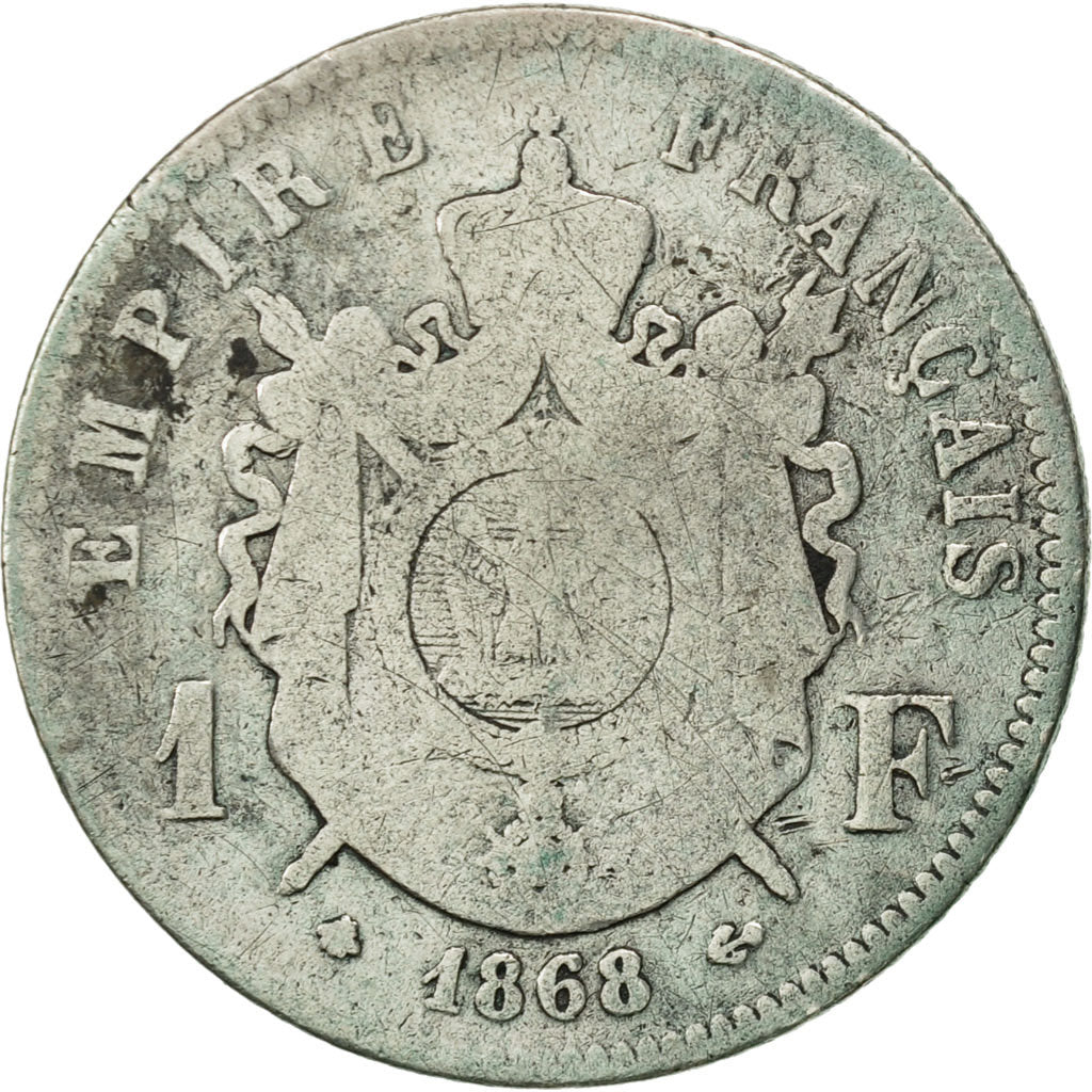 France, Napoleon III, Franc, 1868, Paris, F(12-15), Silver, KM 806.1