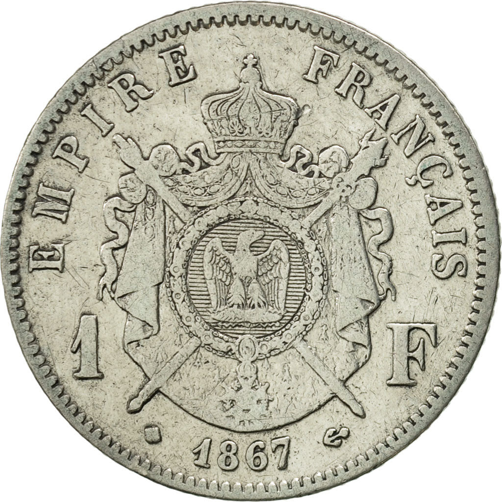 Coin, France, Napoleon III, Napoléon III, Franc, 1867, Strasbourg, VF(30-35)