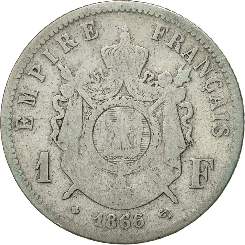 France, Napoleon III, Franc, 1866, Strasbourg, VF(20-25), Silver, KM 806.2