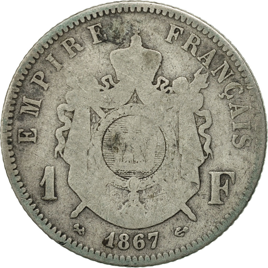 Coin, France, Napoleon III, Napoléon III, Franc, 1867, Bordeaux, F(12-15)