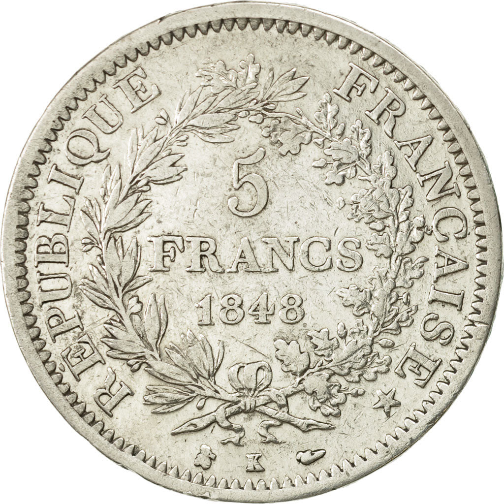 Moneda, Francia, Hercule, 5 Francs, 1848, Bordeaux, BC+, Plata, KM:756.4