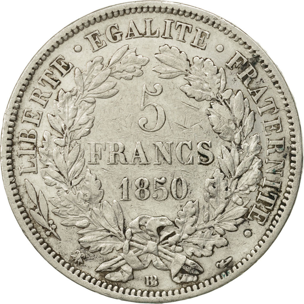 Coin, France, Cérès, 5 Francs, 1850, Strasbourg, EF(40-45), Silver, KM:761.2