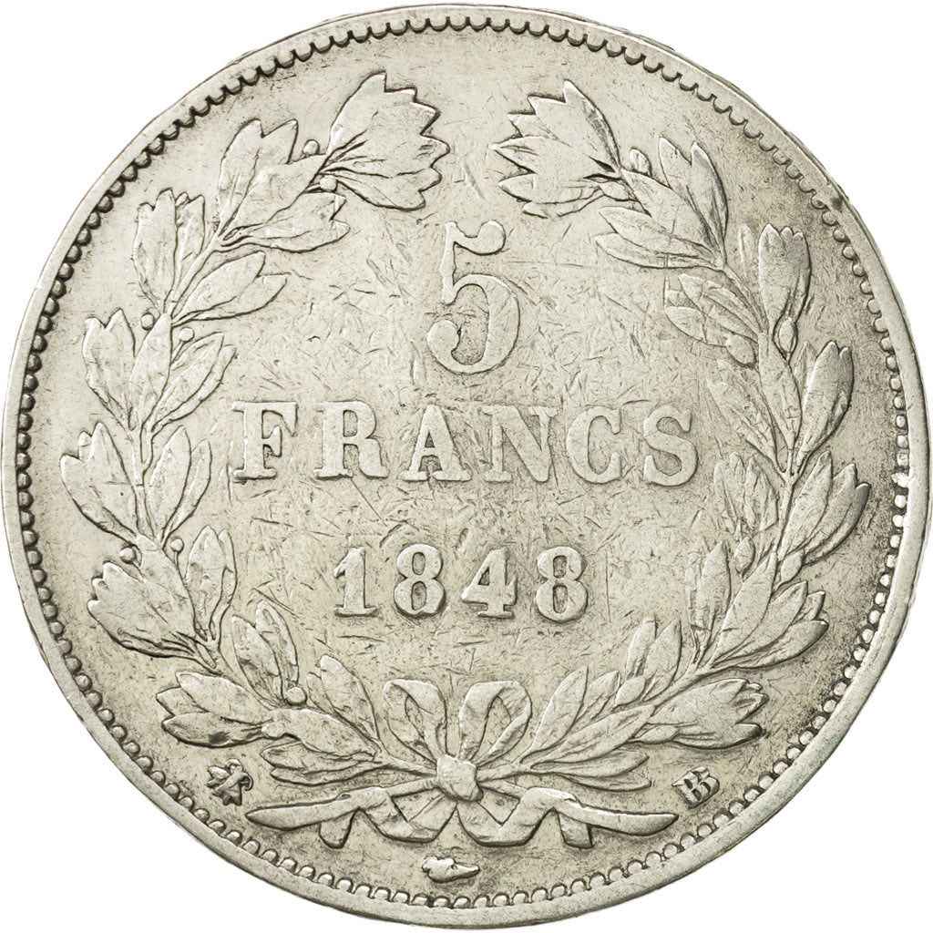 France, Louis-Philippe, 5 Francs, 1848, Strasbourg, TB+,Argent,KM:749.3,Gad 678a