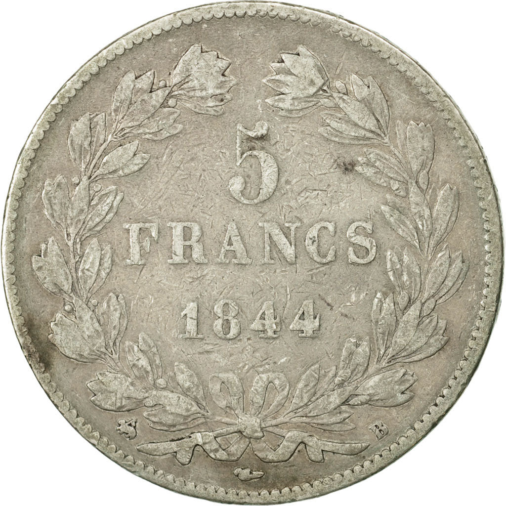 France, Louis-Philippe, 5 Francs, 1844, Rouen, VF(20-25), Silver, KM:749.2