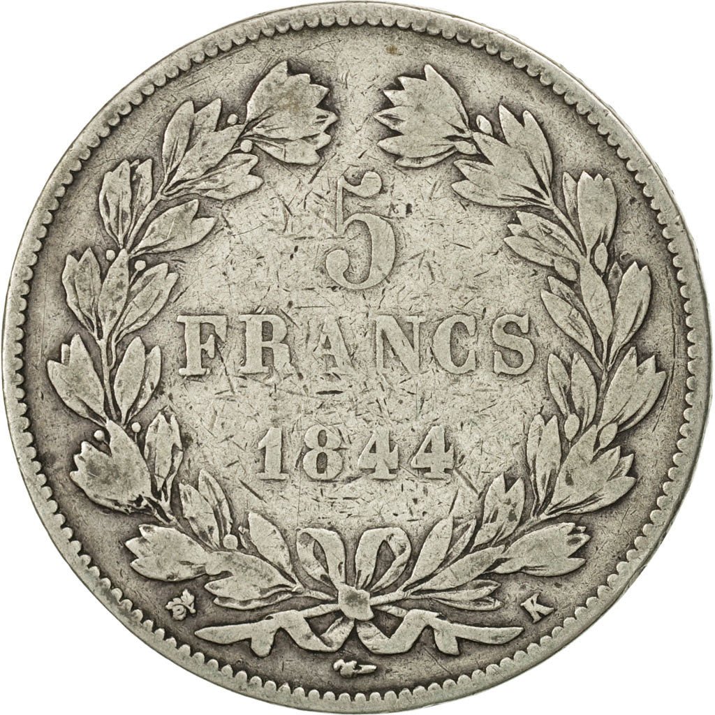 Francia, Louis-Philippe, 5 Francs, 1844, Bordeaux, BC, Plata, KM:749.7