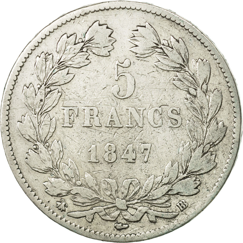 Monnaie, France, Louis-Philippe, 5 Francs, 1847, Strasbourg, TB, Argent