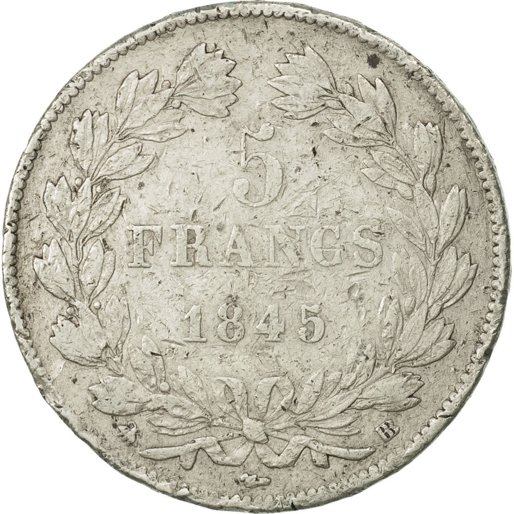 France, Louis-Philippe, 5 Francs, 1845, Strasbourg, VG(8-10), Silver, KM:749.3