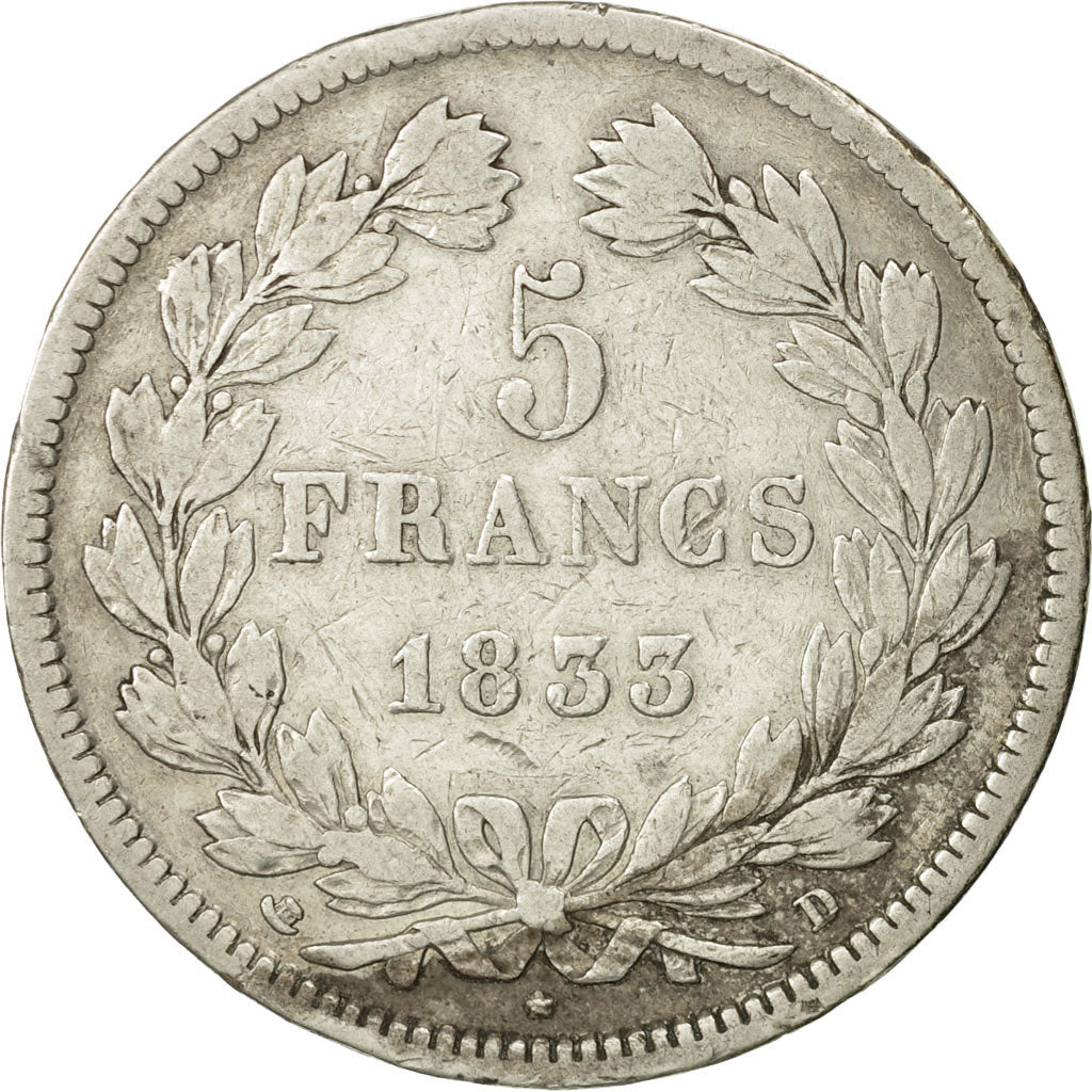 Monnaie, France, Louis-Philippe, 5 Francs, 1833, Lyon, TB+, Argent, KM:749.4