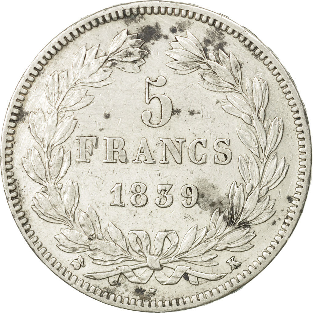 Coin, France, Louis-Philippe, 5 Francs, 1839, Bordeaux, AU(50-53), Silver