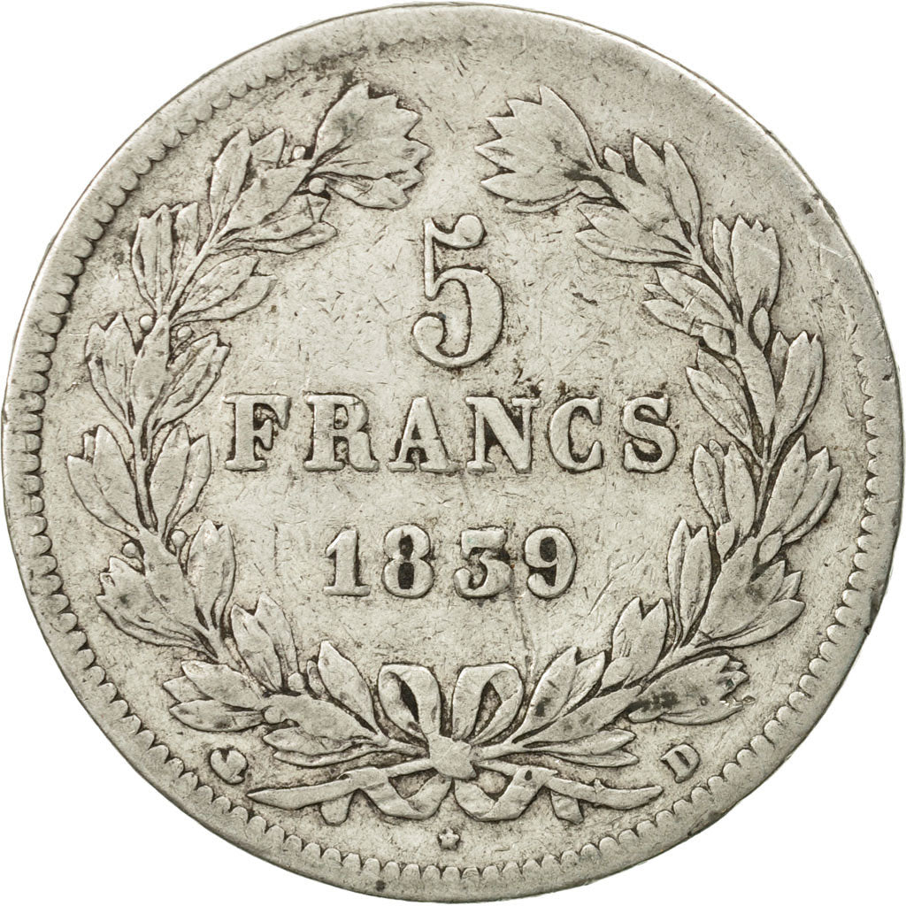 Coin, France, Louis-Philippe, 5 Francs, 1839, Lyon, VF(20-25), Silver, KM:749.4