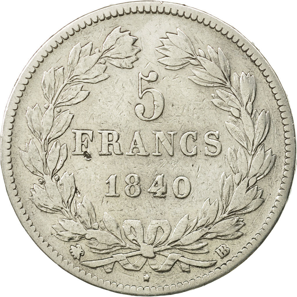 France, Louis-Philippe, 5 Francs, 1840, Strasbourg, VF(20-25), Silver, KM:749.3