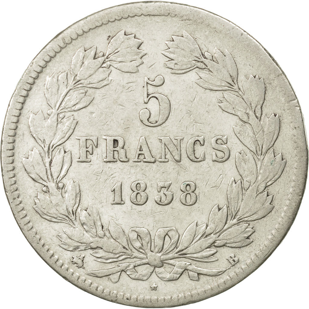 Coin, France, Louis-Philippe, 5 Francs, 1838, Rouen, VF(30-35), Silver