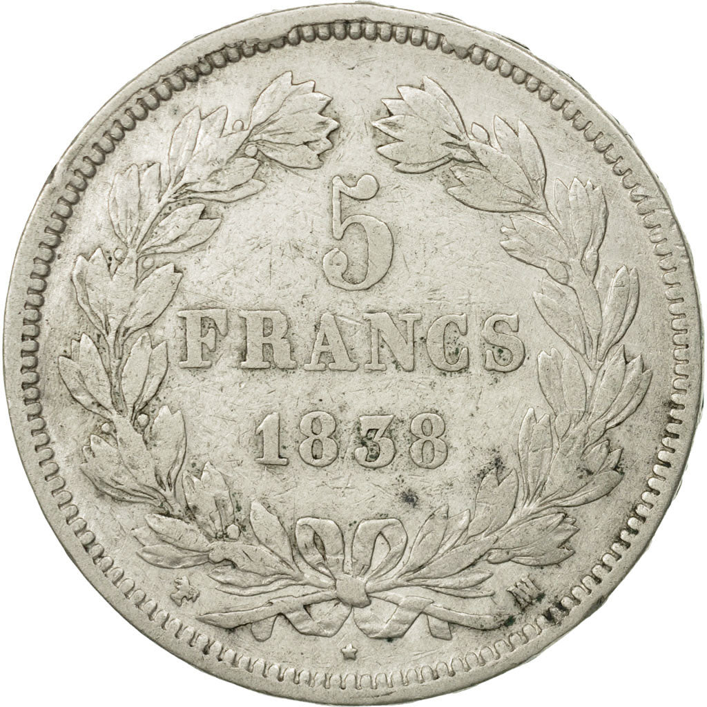 France, Louis-Philippe, 5 Francs, 1838, Marseille, TB+, Argent,KM:749.10,Gad 678