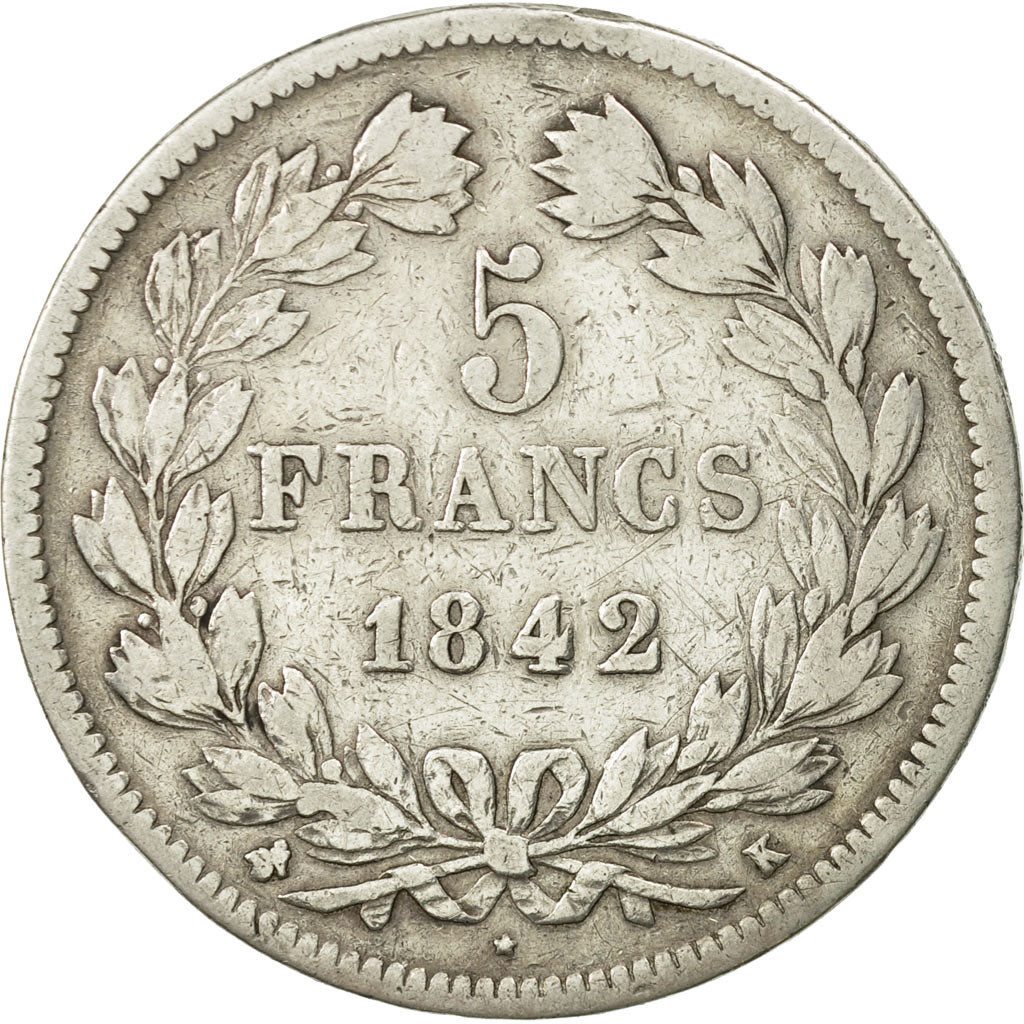 Coin, France, Louis-Philippe, 5 Francs, 1842, Bordeaux, VF(30-35), Silver