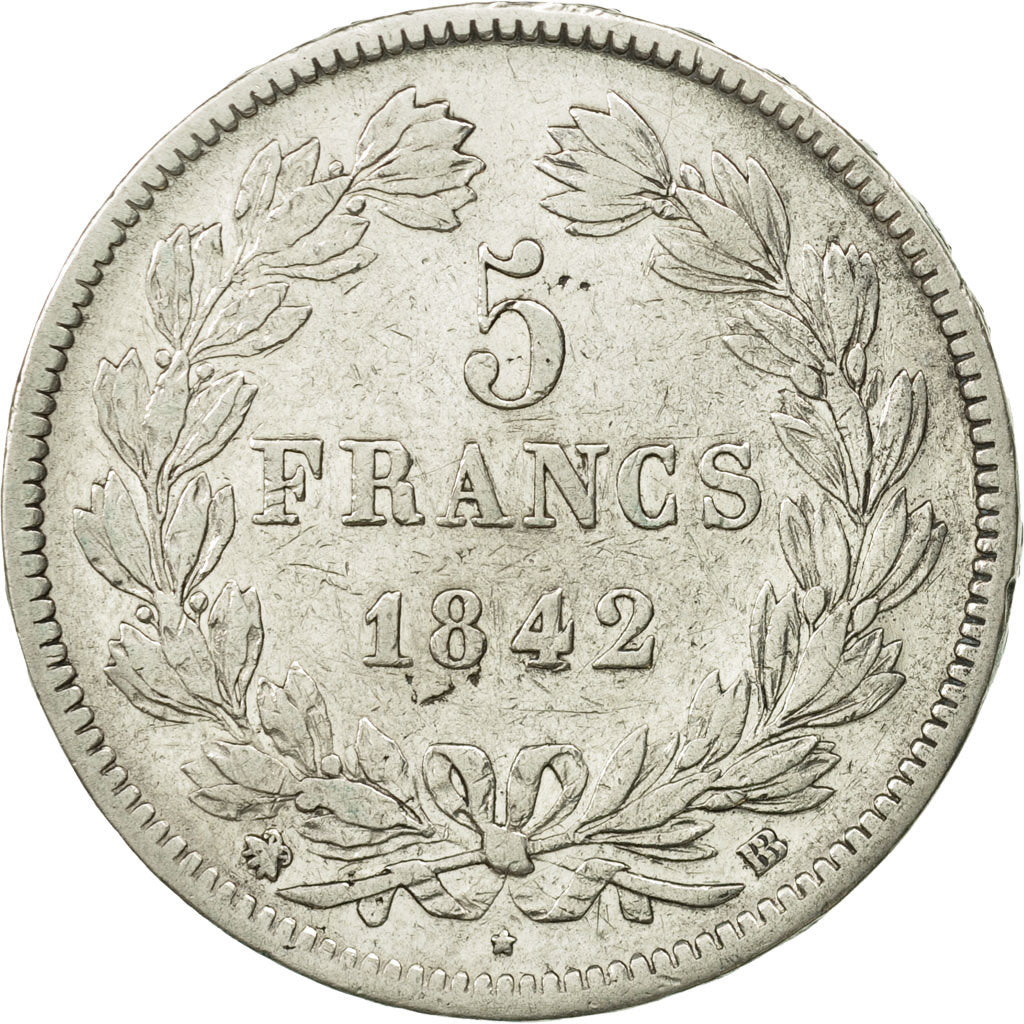 Munten, Frankrijk, Louis-Philippe, 5 Francs, 1842, Strasbourg, FR+, Zilver