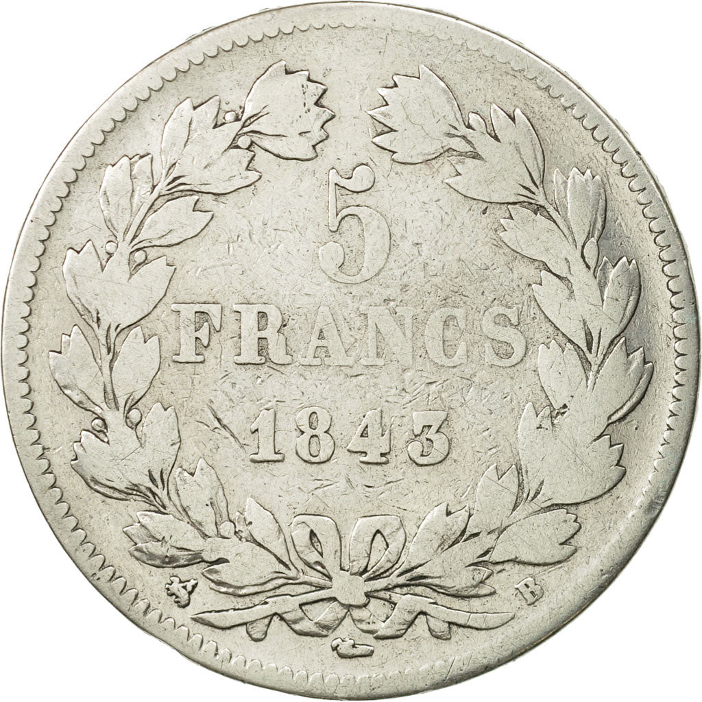 Coin, France, Louis-Philippe, 5 Francs, 1843, Rouen, F(12-15), Silver, KM:749.2