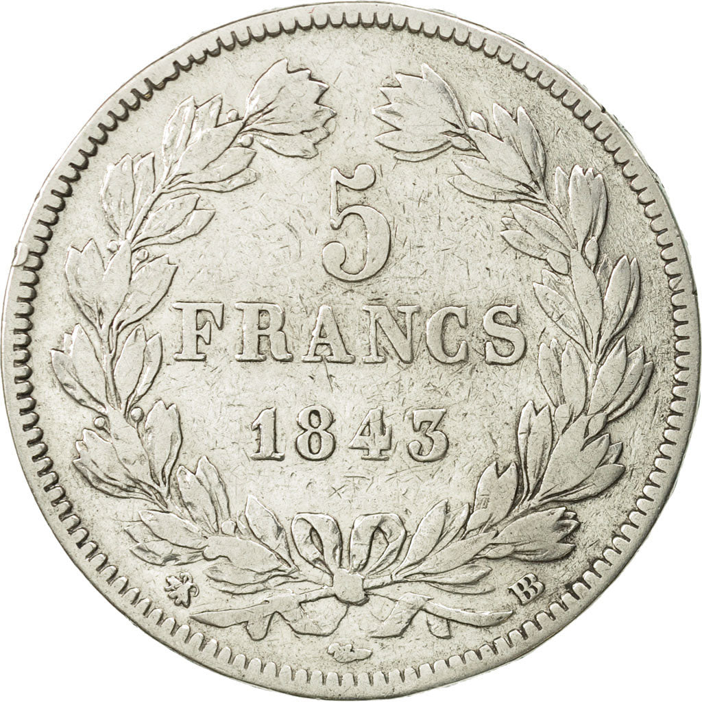 Coin, France, Louis-Philippe, 5 Francs, 1843, Strasbourg, VF(20-25), Silver