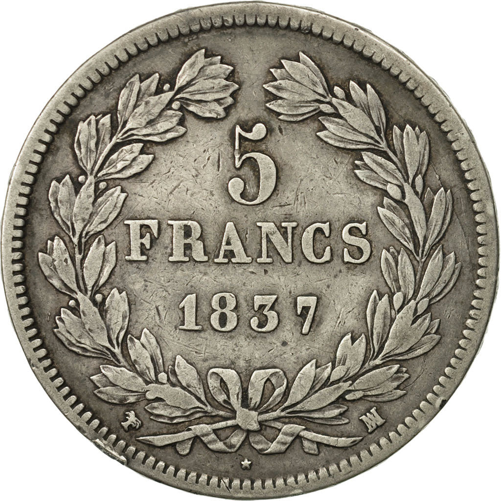 Monnaie, France, Louis-Philippe, 5 Francs, 1837, Marseille, TTB, Argent