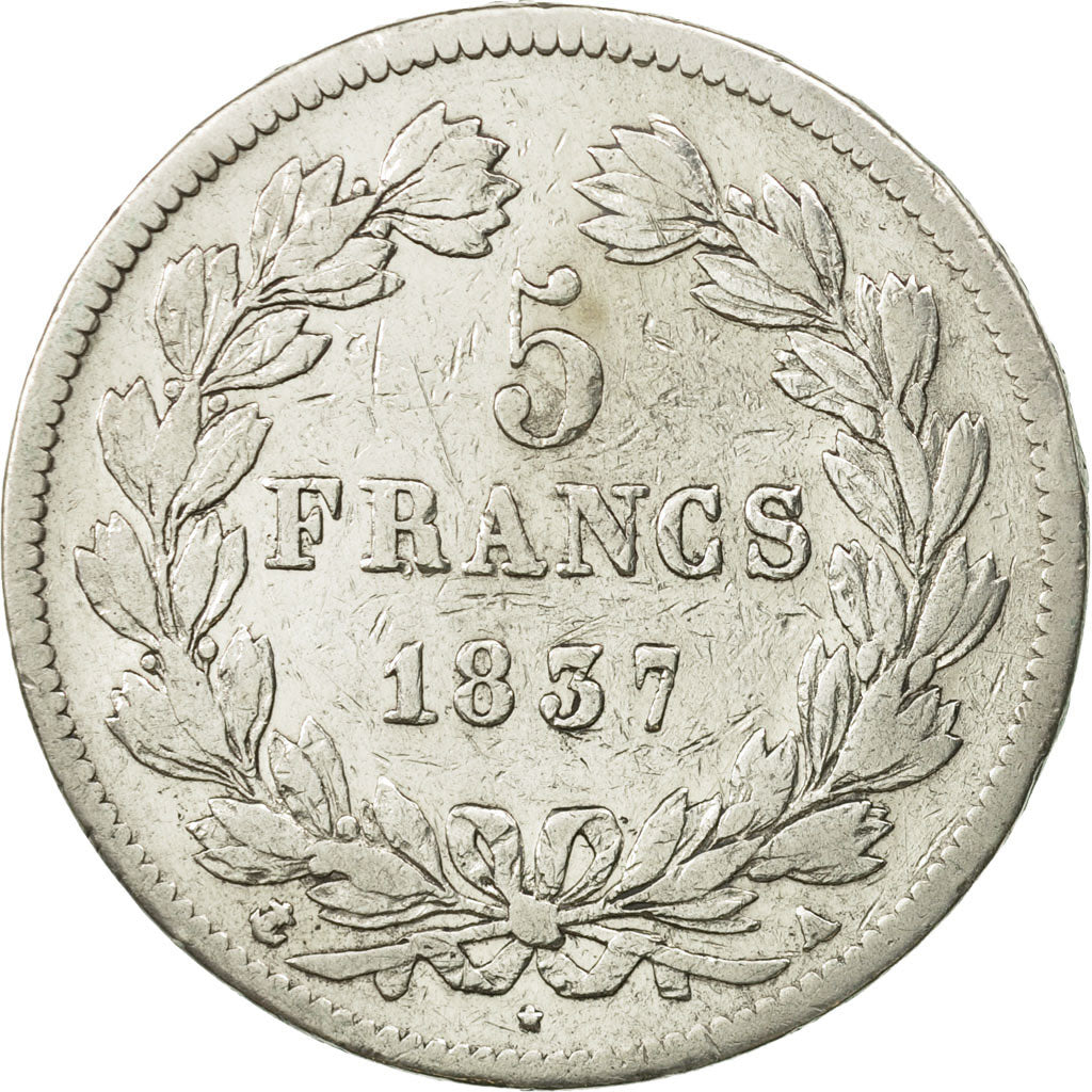 Coin, France, Louis-Philippe, 5 Francs, 1837, Paris, VF(30-35), Silver