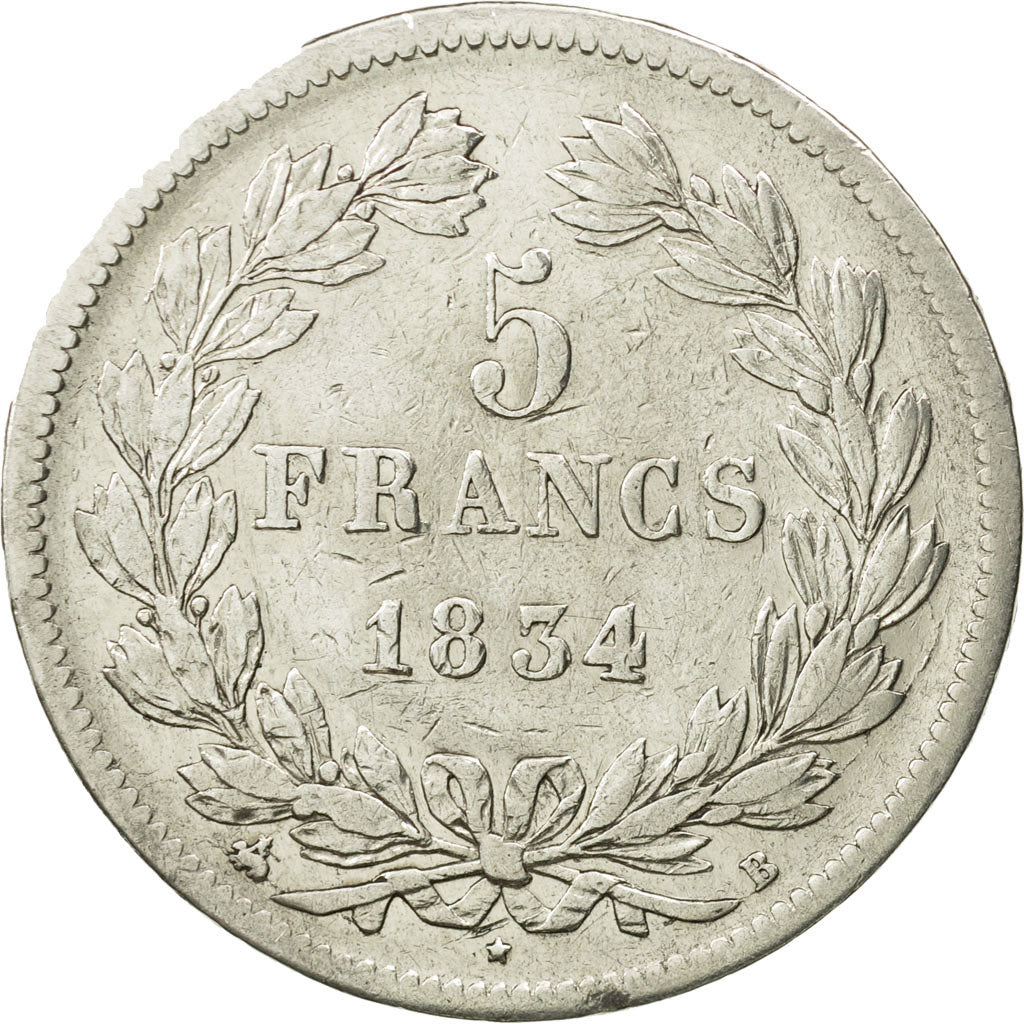 France, Louis-Philippe, 5 Francs, 1834, Rouen, TB+, Argent, KM:749.2,Gad 678