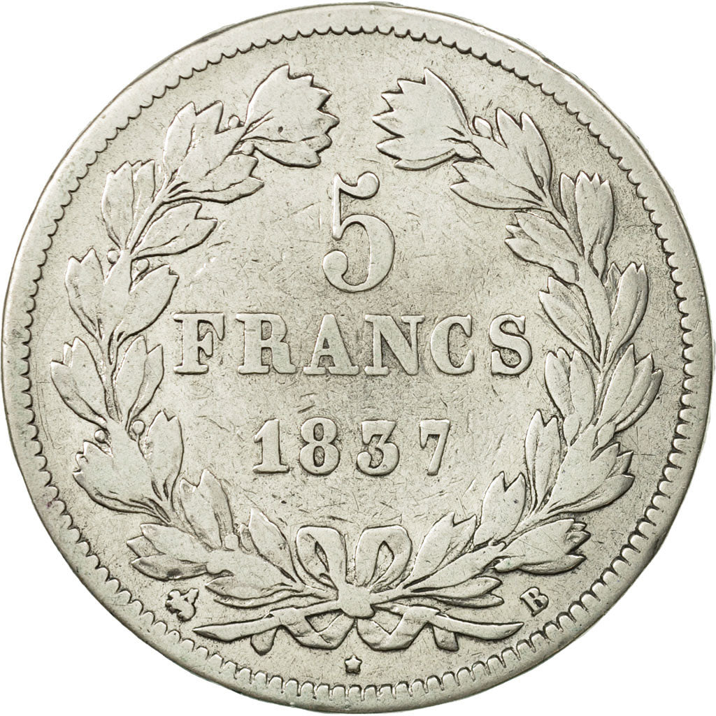 France, Louis-Philippe, 5 Francs, 1837, Rouen, VF(20-25), Silver, KM:749.2