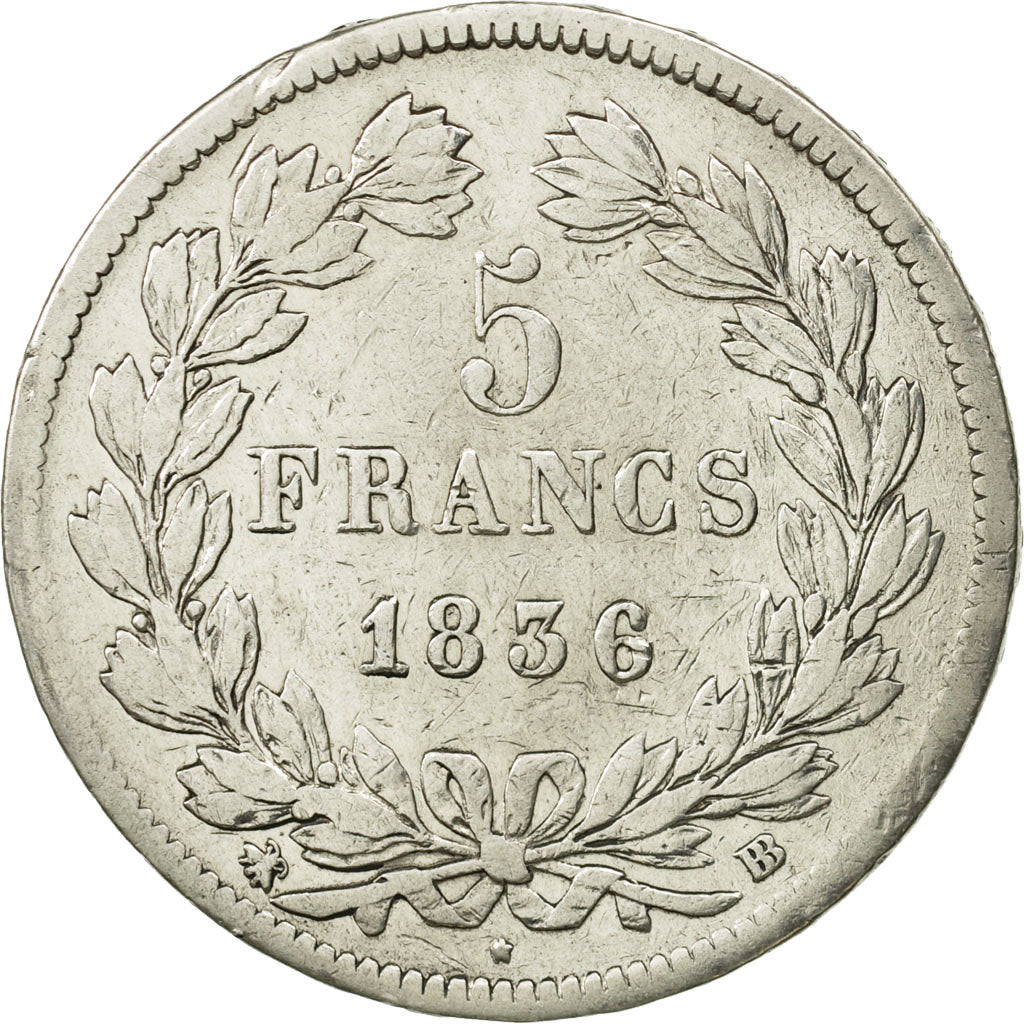Monnaie, France, Louis-Philippe, 5 Francs, 1836, Strasbourg, TB+, Argent