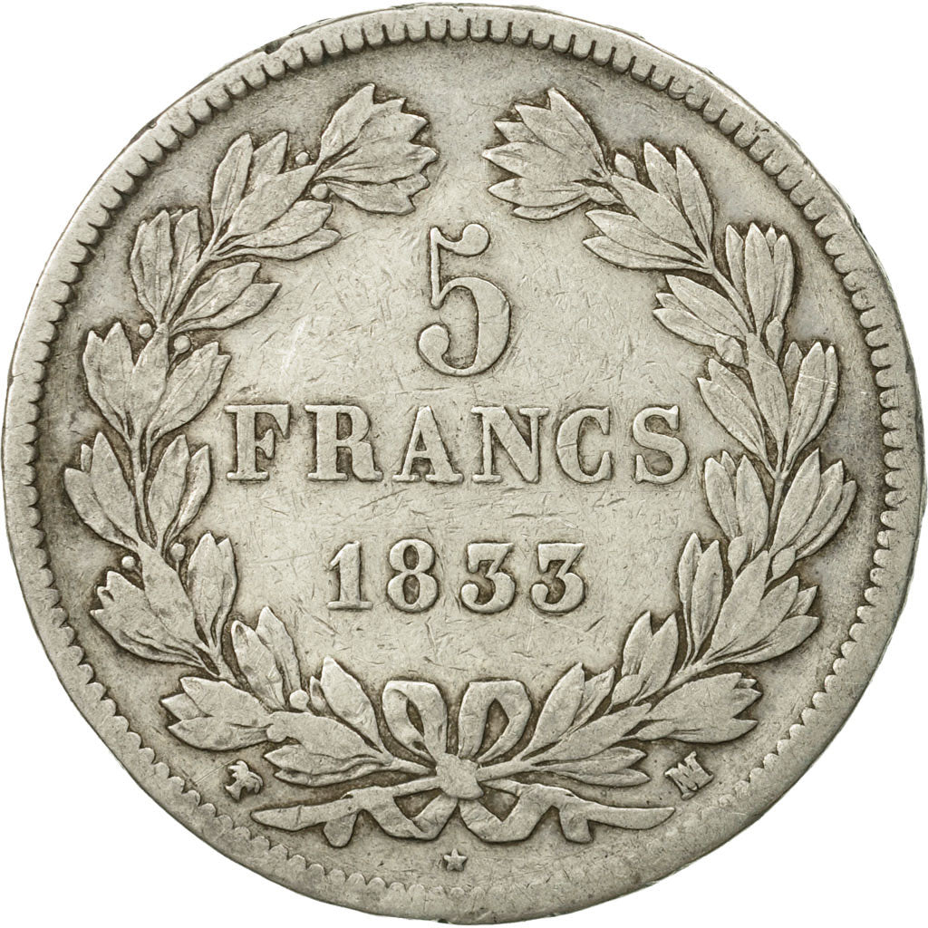 Coin, France, Louis-Philippe, 5 Francs, 1833, Marseille, VF(20-25), Silver