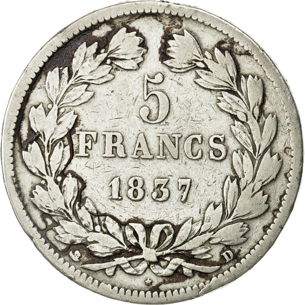 France, Louis-Philippe, 5 Francs, 1837, Lyon, TB, Argent, KM:749.4, Gadoury:678