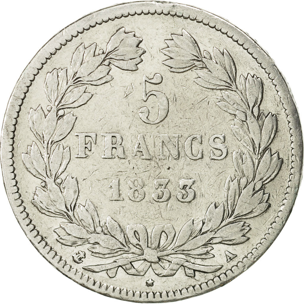 France, Louis-Philippe, 5 Francs, 1833, Paris, VF(20-25), Silver, KM:749.1