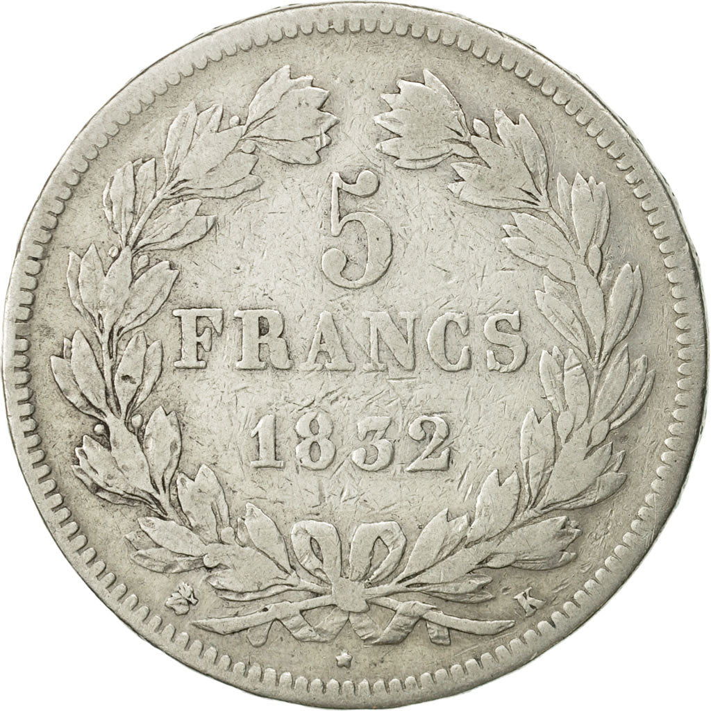 France, Louis-Philippe, 5 Francs, 1832, Bordeaux, TB, Argent, KM:749.7, Gad 678