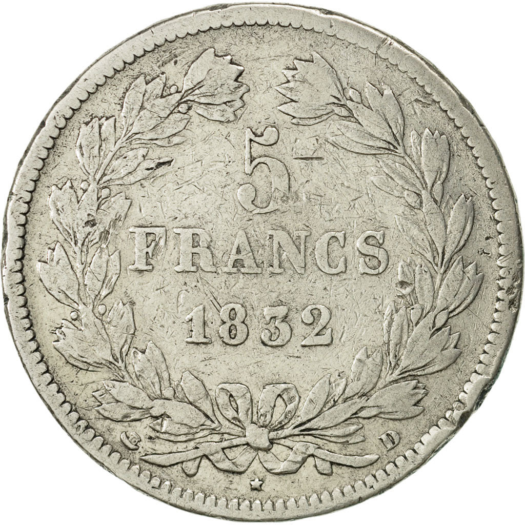 France, Louis-Philippe, 5 Francs, 1832, Lyon, F(12-15), Silver, KM:749.4