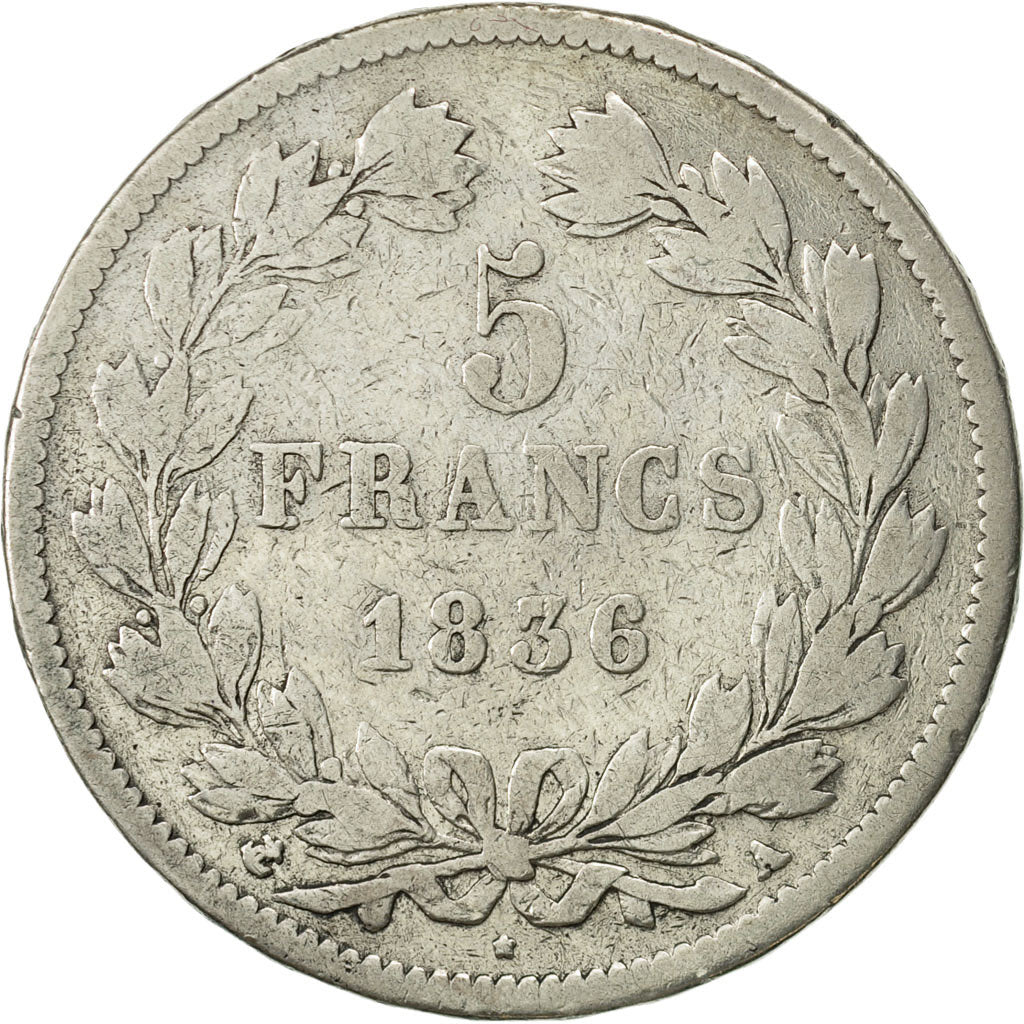 France, Louis-Philippe, 5 Francs, 1836, Paris, TB, Argent, KM:749.1, Gadoury:678