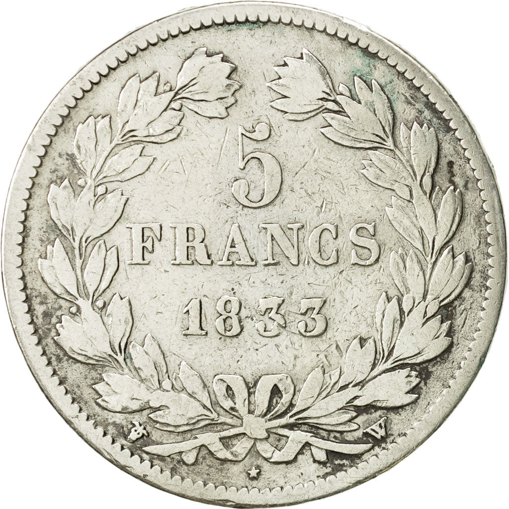 France, Louis-Philippe, 5 Francs, 1833, Lille, F(12-15), Silver, KM:749.13