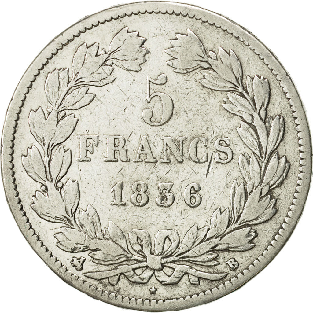France, Louis-Philippe, 5 Francs, 1836, Rouen, VF(20-25), Silver, KM:749.2