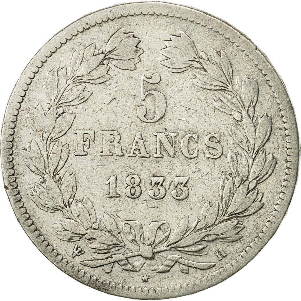 France, Louis-Philippe, 5 Francs, 1833, La Rochelle, VF(20-25), Silver, KM 749.5