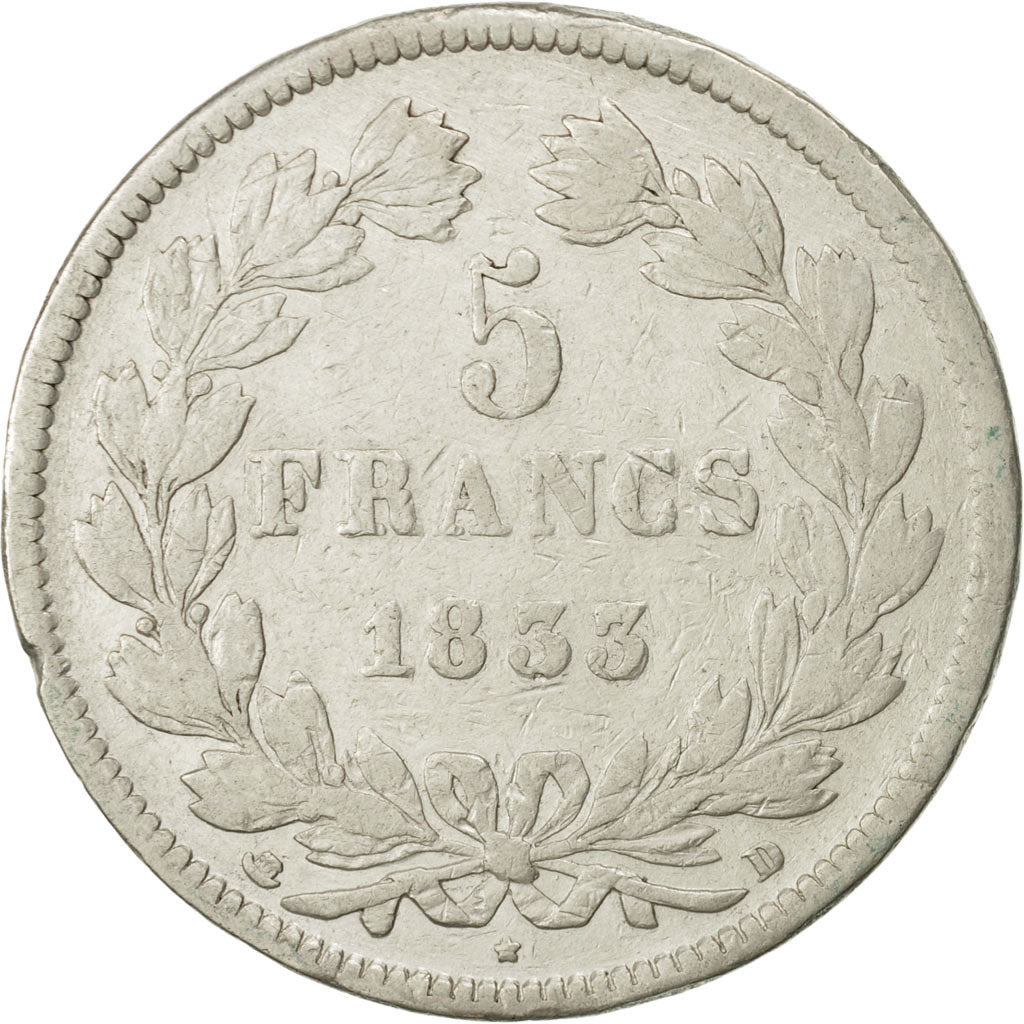 Monnaie, France, Louis-Philippe, 5 Francs, 1833, Lyon, TB+, Argent, KM:749.4