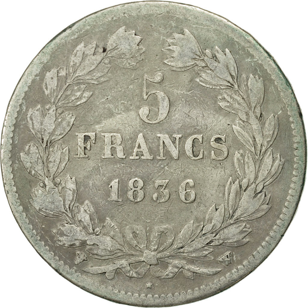 Coin, France, Louis-Philippe, 5 Francs, 1836, Lille, VF(20-25), Silver